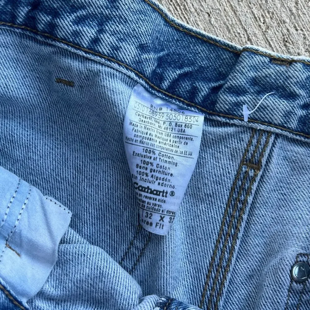 Carhartt faded denim blue jean double knee work wear carpenter pants